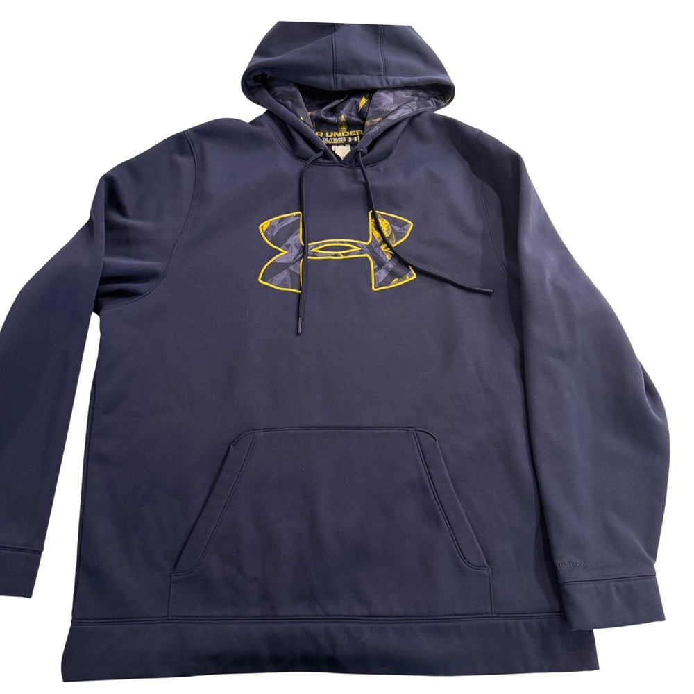 Under Armour Storm Mens 2XL Navy Blue Yellow Big Logo Hoodie 1239447 FW13